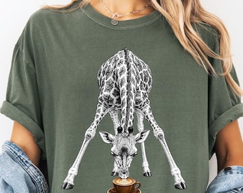 Giraffeccino PNG, Funny Giraffe Drinking Coffee Design, Coffee Lover Sublimation PNG, Cute Giraffe Latte Shirt Design DTF File