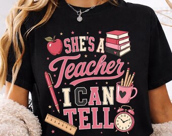 She's a Teacher I Can Tell PNG, Retro Teacher Sublimation Design, Vintage Teacher Shirt PNG, Teacher Appreciation Gift, Back to School PNG