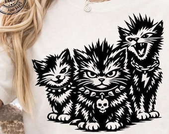 Punk Rock Cat PNG SVG, Mohawk Kitten Shirt Design, Goth Cat Sublimation File, Heavy Metal Alt Aesthetic Clipart, Retro Grunge Cat Digital Do