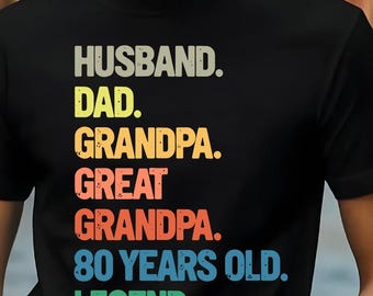 Husband Dad Grandpa Great Grandpa 80 Year Old Legend Funny PNG, 80th Birthday Digital Download, Vintage Retro Family Birthday Design