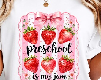 Preschool is My Jam Bow Strawberry First Day of School Preschool PNG, Back To School Sublimation Design, Cute School Girl Digital Download