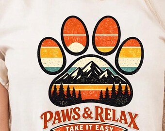 Dog Mom PNG Sublimation Design, Retro Dog Paw Print DTF Transfer, Vintage Camping Dog Dad Shirt Design, Pet Lover Digital Download
