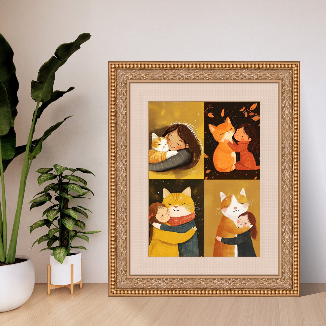 Cat and Girl Art Print: Whimsical Home Decor (digital Download) - Etsy