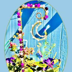 Purple Beaded Potted Plant Stake/Trellis with moon