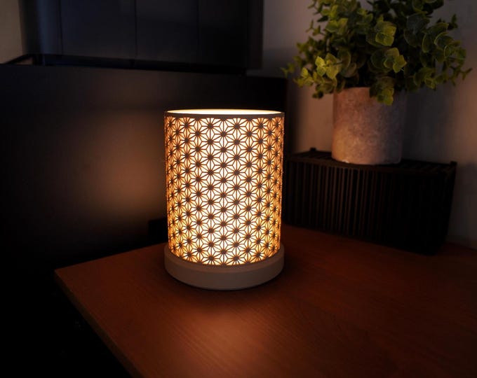 Featured listing image: Japanese Asanoha Pattern Desk Lamp, Geometric Night Light, Minimalist Zen Home Decor Gift