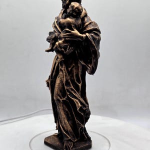 St Joseph Statue with Child Jesus | Bronze Finish Religious Figurine | Catholic Saint Joseph Home Decor Sculpture | Gift for Baptis
