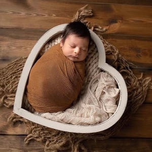 Heart-Shaped Wooden Bowl for Newborn Photography | Handmade Baby Photo Prop | Rustic Wood Prop | White & Walnut Color Options