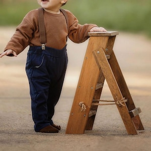 Rustic Wooden Ladder Prop for Baby & Toddler Photography – Walnut First Birthday Decor – Studio or Nursery Accessory