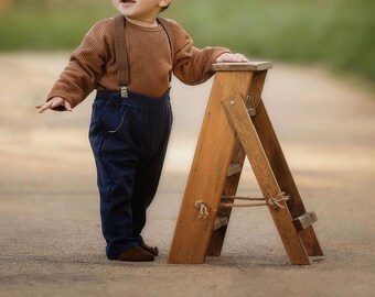 Rustic Wooden Ladder Prop: Walnut First Birthday Photography Accessory