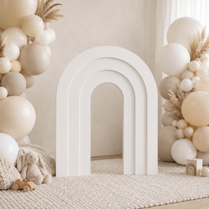 Fondo de arco de madera independiente de 3 capas para fotografía de bebés, sesión de fotos de cumpleaños con pastel y primer cumpleaños.