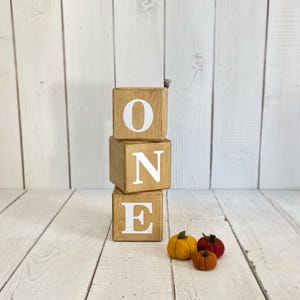 NATURAL WOOD COLOR 3 Pieces ONE Written Wooden Cube, Birthday Cubes
