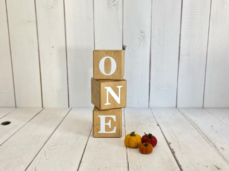 NATURAL WOOD COLOR 3 Pieces ONE Written Wooden Cube, Birthday Cubes