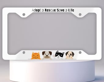 Adopt a Pet License Plate Frame, Cute Pets Car Decor, Dog Print