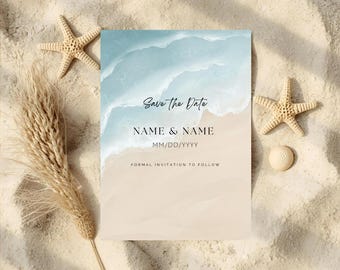 Noble Beach Save the Date | Personalisierte Hochzeit einladen | Küsten elegante digitale Einladung | Hochzeit im Urlaub | Veränderbar