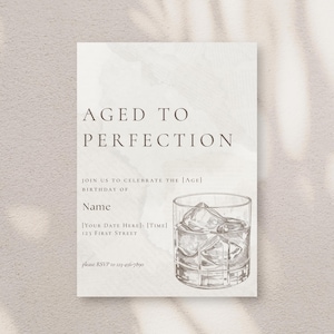 Custom Whiskey Birthday Invitation | Aged to Perfection Bourbon Party Invite | Personalized Printable for Men | Masculine Milestone Birthday