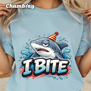 Grumpy Shark T-Shirt: 'I Bite' Cartoon Party Hat Ocean Design