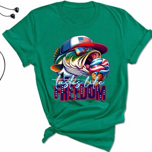 Tastes Like Freedom Shirt, Patriotic Fishing Graphic Tee, USA Flag Bass Fish Design, 4th of July Independence Day Shirt