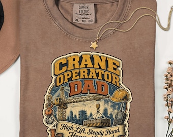 Crane Operator Dad T-Shirt | Heavy Legend Fathers Day Gift | Vintage Construction Workwear Tee for Him, Blue Collar Shirt