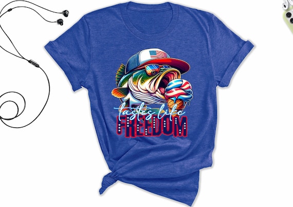 Patriotic Bass Fishing T-Shirt: American Flag, Ice Cream Cone