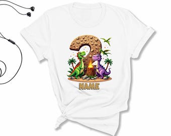 Personalized 2nd Birthday Dinosaur Shirt, Custom Name Toddler Tee, Second Birthday Gift for Kids