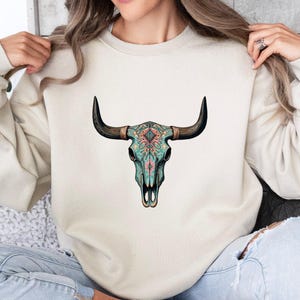 Boho Cow Skull Graphic Tee: Wild West Cowgirl Shirt