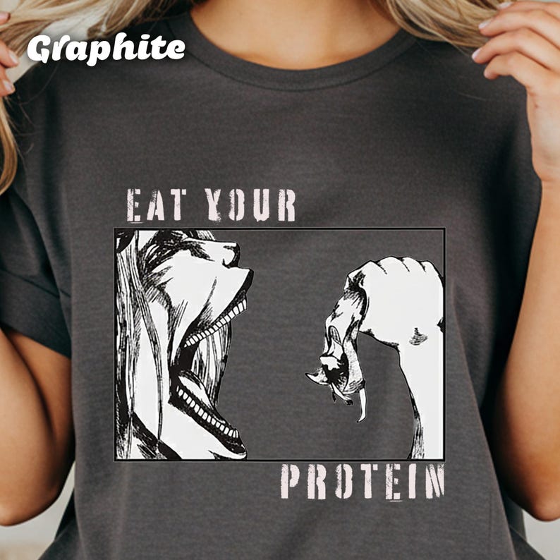 Eat Your Protein Graphic T-Shirt, Unique Design Tee, Funny Workout Shirt, Fitness Motivation Top, Gym Wear, Trendy Casual Shirt
