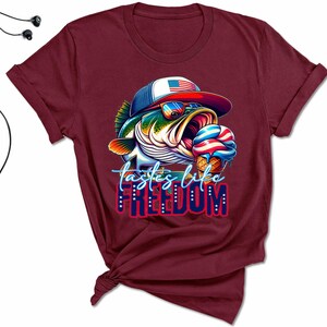 Tastes Like Freedom Shirt, Patriotic Fish Graphic Tee, Independence Day Shirt, American Pride Tshirt, July 4th Casual Top