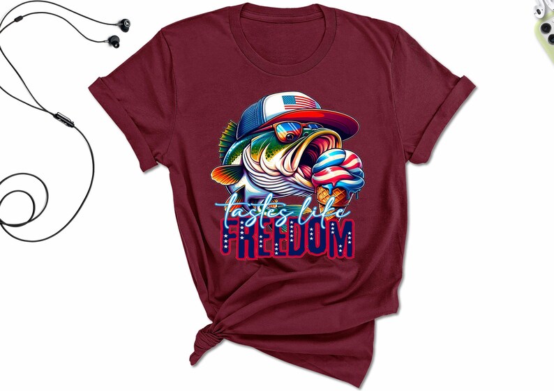 Tastes Like Freedom Shirt, Patriotic Fish Graphic Tee, Independence Day Shirt, American Pride Tshirt, July 4th Casual Top