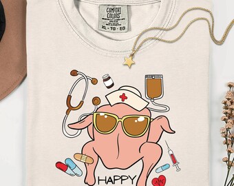 Funny Thanksgiving Nurse T-Shirt, Cute Turkey RN Comfort Colors Tee, Fall Nursing Gift