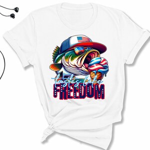 Tastes Like Freedom Shirt, Patriotic Fishing T-Shirt, 4th of July Celebration Tee, USA American Pride Graphic T-Shirt