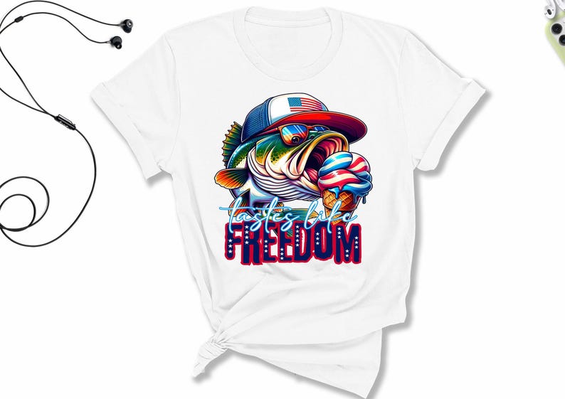 Tastes Like Freedom Shirt, Patriotic Fishing T-Shirt, 4th of July Celebration Tee, USA American Pride Graphic T-Shirt