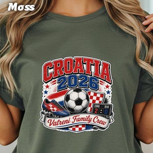 Croatia 2026 Vatreni Family Crew t-shirt with soccer ball and scoreboard.