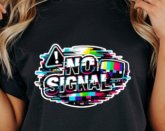 Glitch No Signal T-Shirt | Retro 90s Aesthetic TV Static Tee | Distressed Cyberpunk Gamer Gift