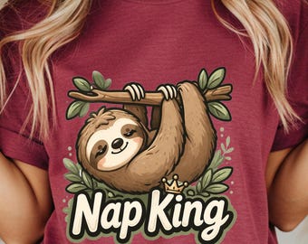 Nap King Sloth T-Shirt | Funny Lazy Animal Tee | Sleepy Sloth Lover Gift | Comfort Colors
