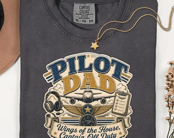 Pilot Dad T-Shirt | Aviation Father Gift for Father's Day | Vintage Airplane Pilot Tee