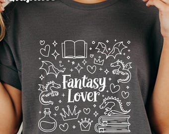 Fantasy Book Lover T-Shirt, Dragon Reader Crown Comfort Colors Tee, Magical Creature Gift for Bookworm