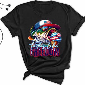 Tastes Like Freedom Shirt, Patriotic Fish Graphic Tee, American Flag Hat Fish T-Shirt, USA Independence Day Gift, July 4th Top