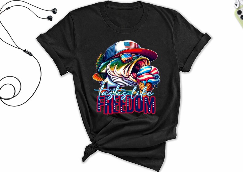 Tastes Like Freedom Shirt, Patriotic Fish Graphic Tee, American Flag Hat Fish T-Shirt, USA Independence Day Gift, July 4th Top