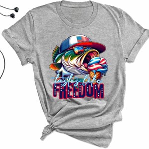 Tastes Like Freedom T-Shirt, July 4th Patriotic Graphic Tee, Independence Day Fishing Shirt, USA Flag Hat Fish Design, Unisex Shirt