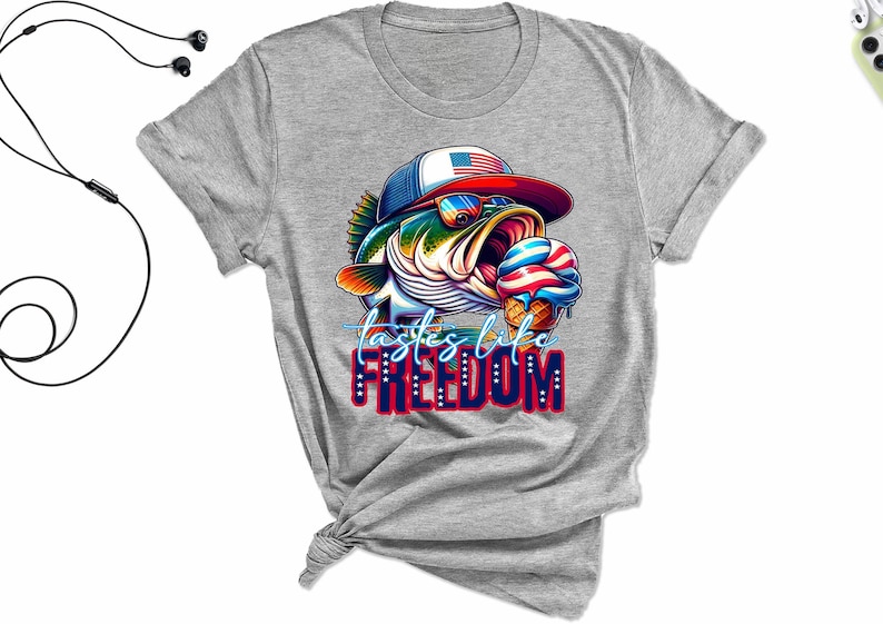 Tastes Like Freedom T-Shirt, July 4th Patriotic Graphic Tee, Independence Day Fishing Shirt, USA Flag Hat Fish Design, Unisex Shirt