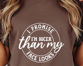 I Promise I'm Nicer Than My Face Looks T-Shirt, Funny T Shirt, Sarcastic Tee, Introvert T Shirt, Comfort Colors T Shirt, Gift T Shirt