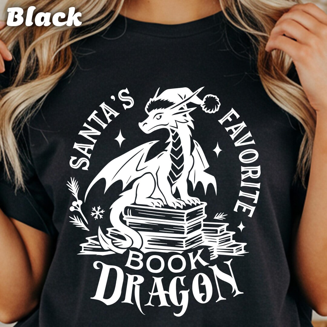 Santa's Favorite Book Dragon Tshirt, Christmas Dragon, Book Lover Gift