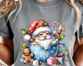 Santa In Mug T-Shirt, Cute Christmas Tee, Holiday Gift Shirt, Winter Outfit T Shirt, Santa Claus T-Shirt, Gingerbread Man Shirt