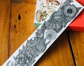 Floral Handmade Bookmark – Intricate Black and White Illustration