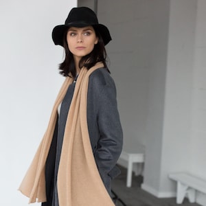 Cashmere scarf in camel color, Pashmina shawls and wraps, Cashmere knit oversized scarf for women, Winter long scarf, Christmas gift