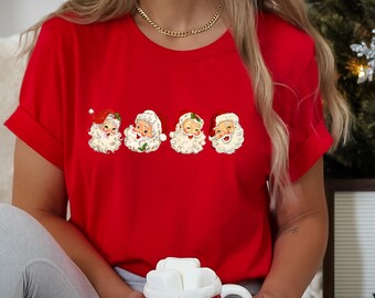 Vintage Santa Faces Sweatshirt, Retro Christmas Gift