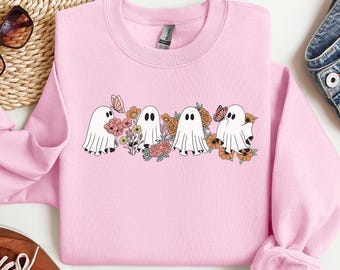 Floral Ghost Halloween Sweatshirt: Retro Fall Sweater