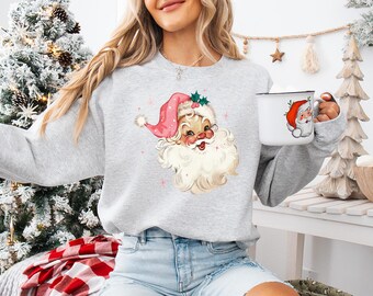 Pink Santa Hat Sweatshirt: Retro Christmas Holiday Clothing