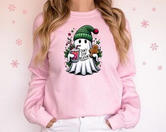 Retro Ghost Santa Christmas Sweatshirt: 'Don't Stop Believin' Unisex Shirt