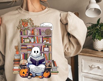 Ghost Reading Book T-Shirt: Halloween Teacher Librarian Shirt